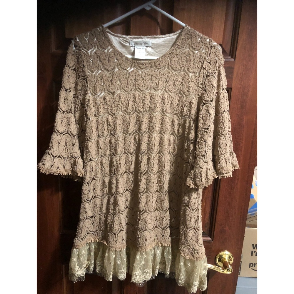 Paisley Vine Whimsigoth Brown Crochet Lace Overlay Dress Silky Slip Lining Small